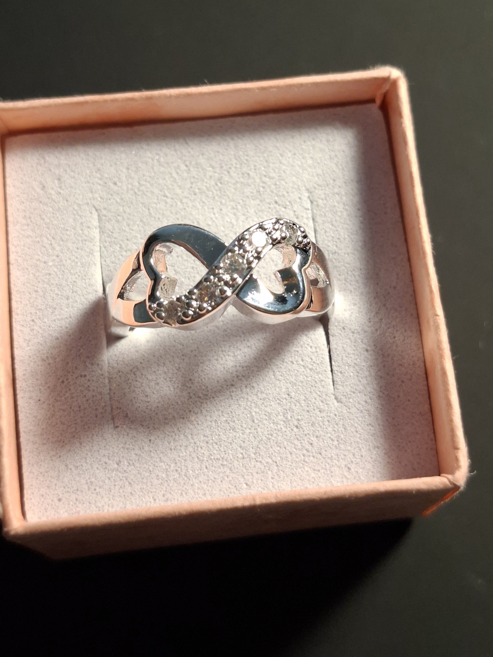 Silver Infinity Heart Ring with Cubic Zirconia
